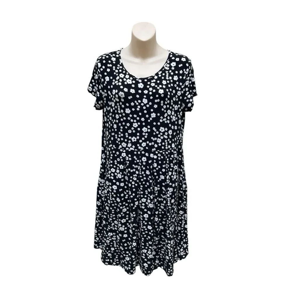 ASOS Maternity Black Daisy Floral Mini Dress Size 12 Empire Waist Short Sleeve